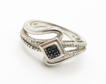 925 Sterling Silver  Genuine Black & White Diamonds Band Ring Sz 7  RG14432