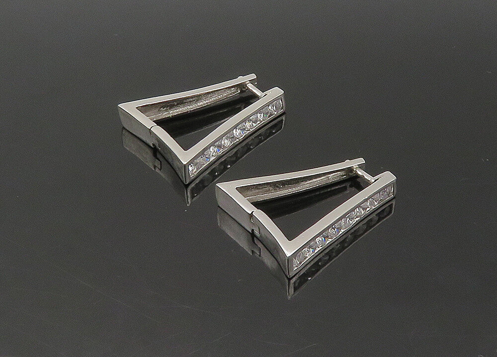 925 Sterling Silver  Vintage Cubic Zirconia Square Hoop Earrings  EG10857