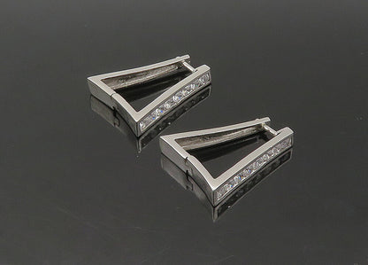 925 Sterling Silver  Vintage Cubic Zirconia Square Hoop Earrings  EG10857