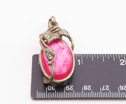 925 Sterling Silver  Vintage Floral Vine Wrapped Pink Stone Pendant  PT7836