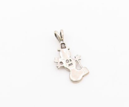 925 Sterling Silver  Vintage Shiny Winter Snowman With Shovel Pendant  PT17384