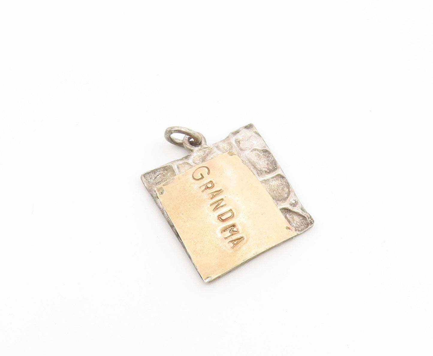 925 Sterling Silver Vintage Pendant Textured Two Tone Grandma Charm  PT26564