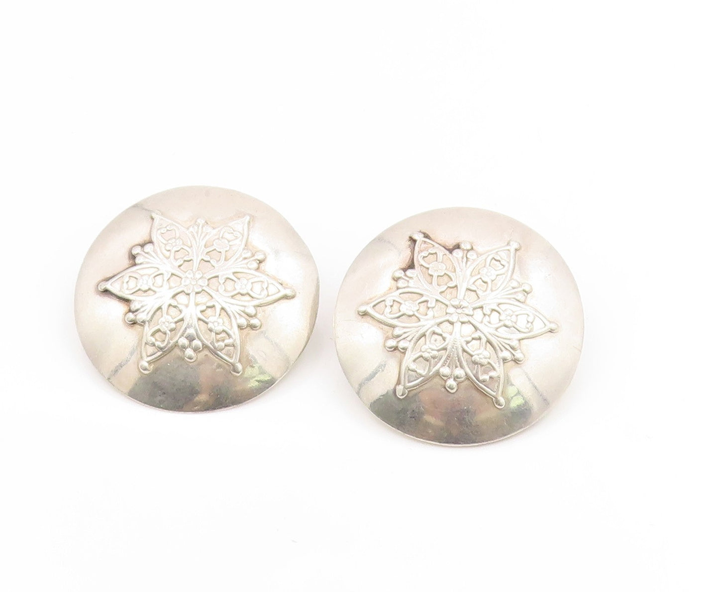 925 Sterling Silver Vintage Earrings MIDDLE EAST Floral Motif Concho  EG14178