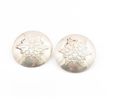 925 Sterling Silver Vintage Earrings MIDDLE EAST Floral Motif Concho  EG14178