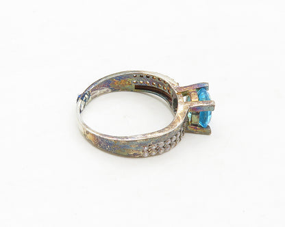 925 Sterling Silver  Vintage Blue & White Topaz Band Ring Sz 8  RG17332