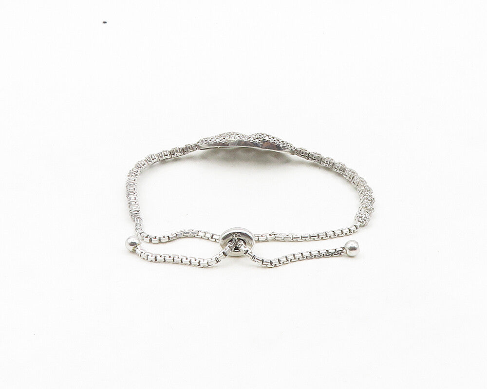 925 Sterling Silver  Vintage Sparkling Cubic Zirconia Chain Bracelet  BT7830