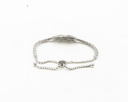 925 Sterling Silver  Vintage Sparkling Cubic Zirconia Chain Bracelet  BT7830