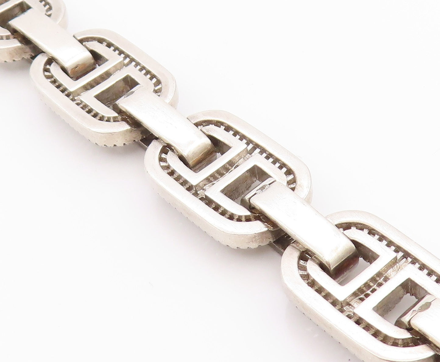925 Sterling Silver Vintage Bracelet Topaz Baguette Mariner Link Chain  BT11305