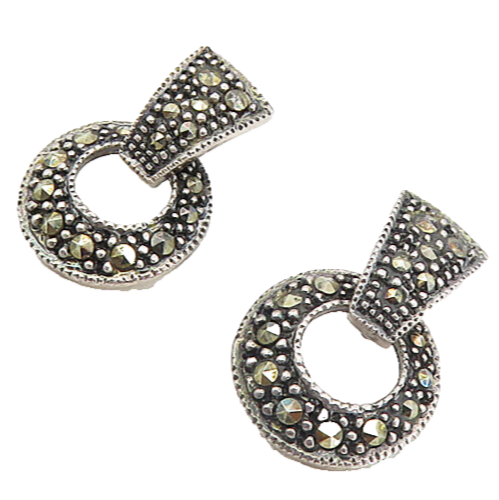 BOMA 925 Silver  Vintage Petite Marcasite Open Circle Dangle Earrings  EG4519