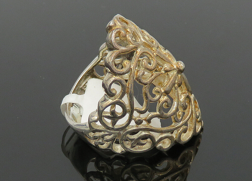 925 Sterling Silver  Vintage Shiny Open Heart Swirl Band Ring Sz 6  RG20494