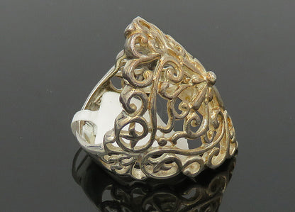 925 Sterling Silver  Vintage Shiny Open Heart Swirl Band Ring Sz 6  RG20494