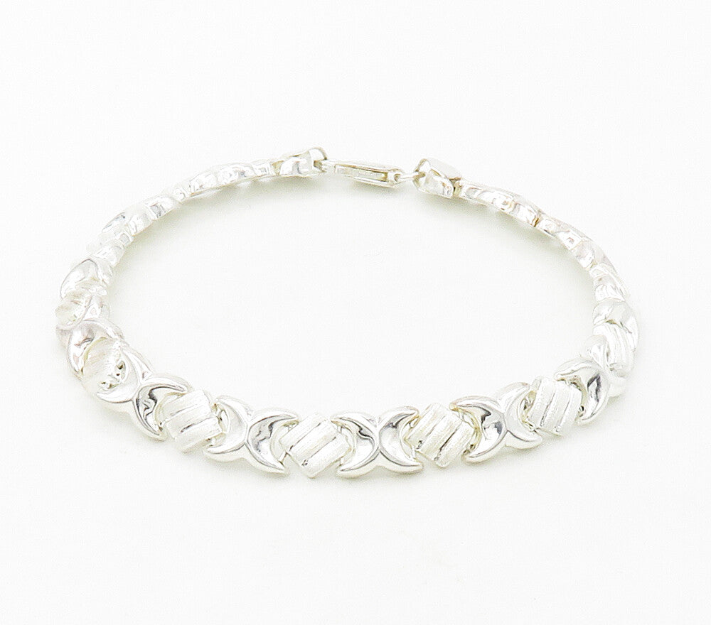 925 Sterling Silver  Shiny XO Hugs & Kisses Hinge Chain Bracelet  BT6562