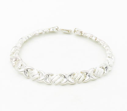 925 Sterling Silver  Shiny XO Hugs & Kisses Hinge Chain Bracelet  BT6562