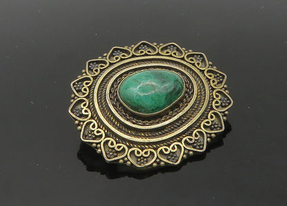 ISRAEL 925 Sterling Silver  Vintage Eilat Stone Love Hearts Brooch Pin  BP8239