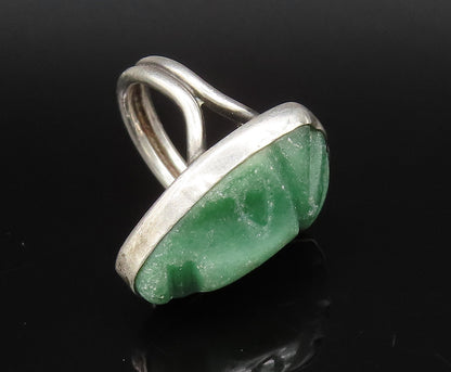 925 Sterling Silver Vintage Carved Warrior Face Jade Ring Sz 8 RG26118