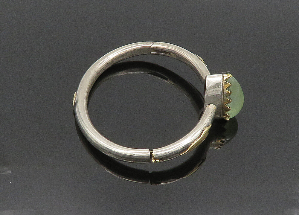 925 Silver & 14K GOLD  Vintage Cabochon Peridot Hinge Bangle Bracelet  BT8098