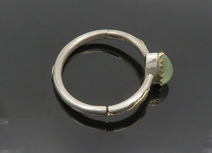 925 Silver & 14K GOLD  Vintage Cabochon Peridot Hinge Bangle Bracelet  BT8098