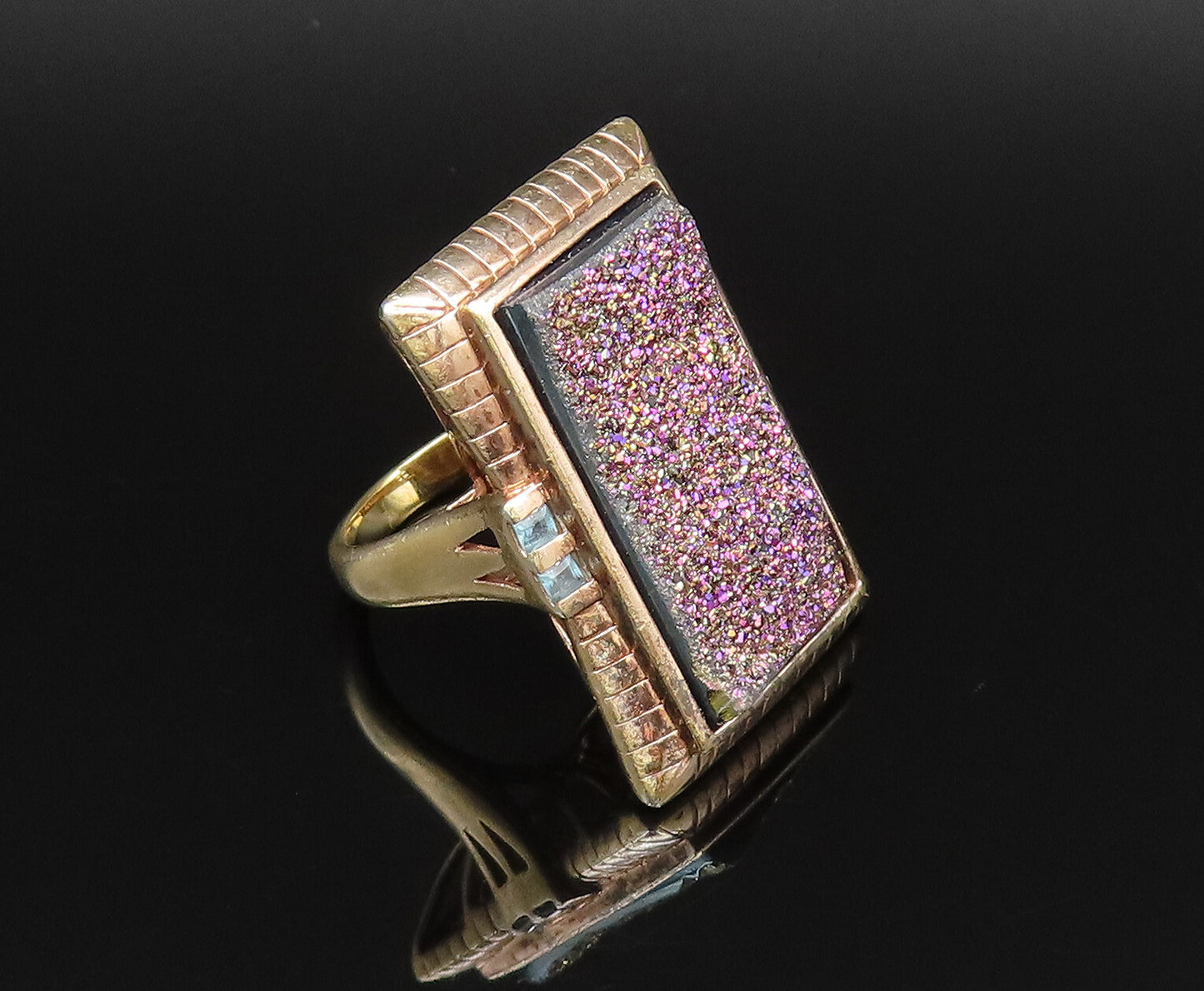 925 Sterling Silver  Vintage Purple Drusy Quartz Statement Ring Sz 7  RG25797