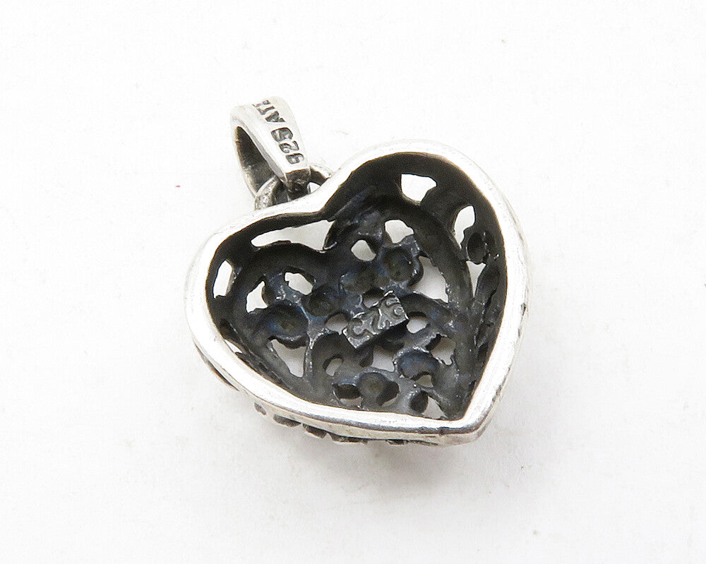 925 Sterling Silver  Vintage Petite Love Heart Swirl Dome Drop Pendant  PT9847