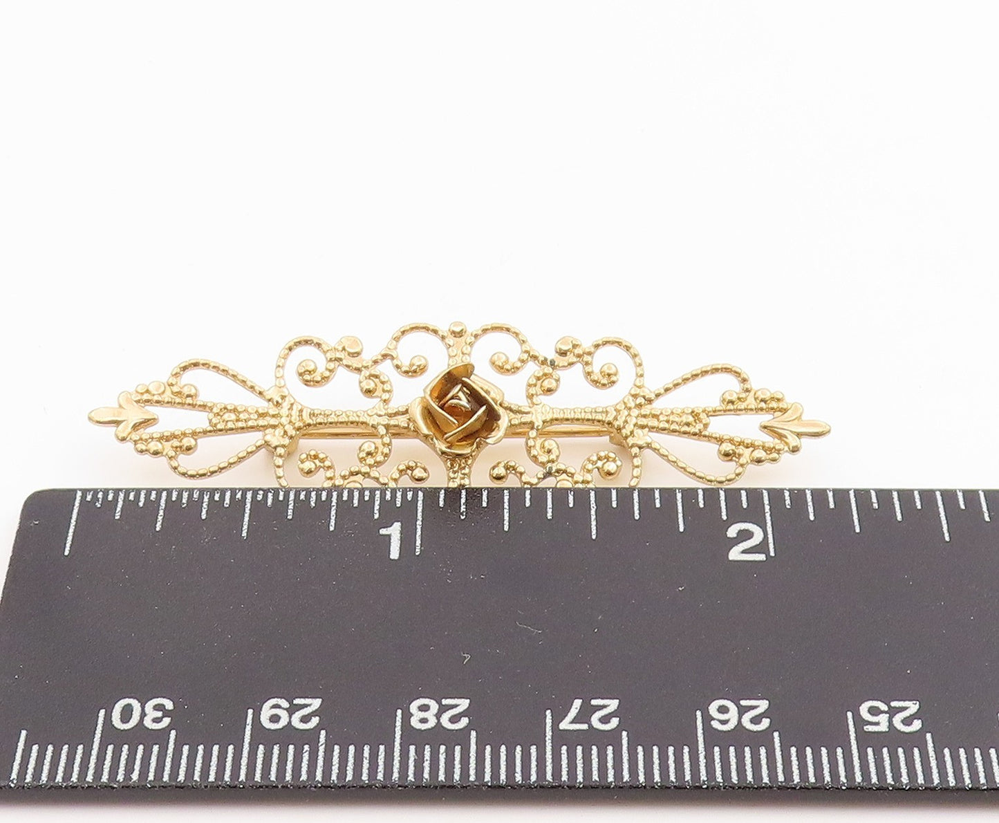 925 Sterling Silver Vintage Brooch BEAU Gold Plated Rose Filigree Pin   BP11973