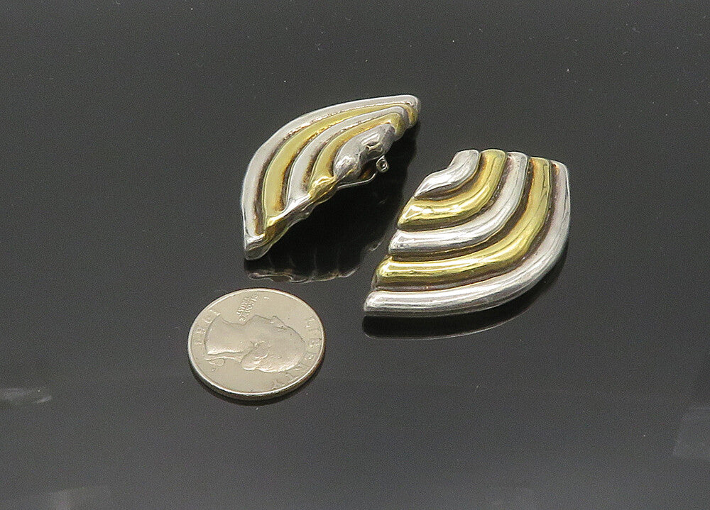 BATAMI ISRAEL 925 Sterling Silver  Vintage 2 Tone Non Pierce Earrings  EG9984