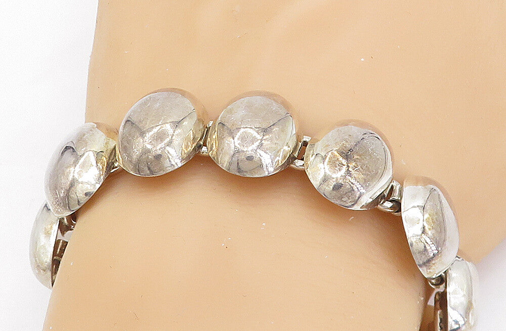 MEXICO 925 Sterling Silver  Vintage Shiny Hollow Oval Chain Bracelet  BT2014