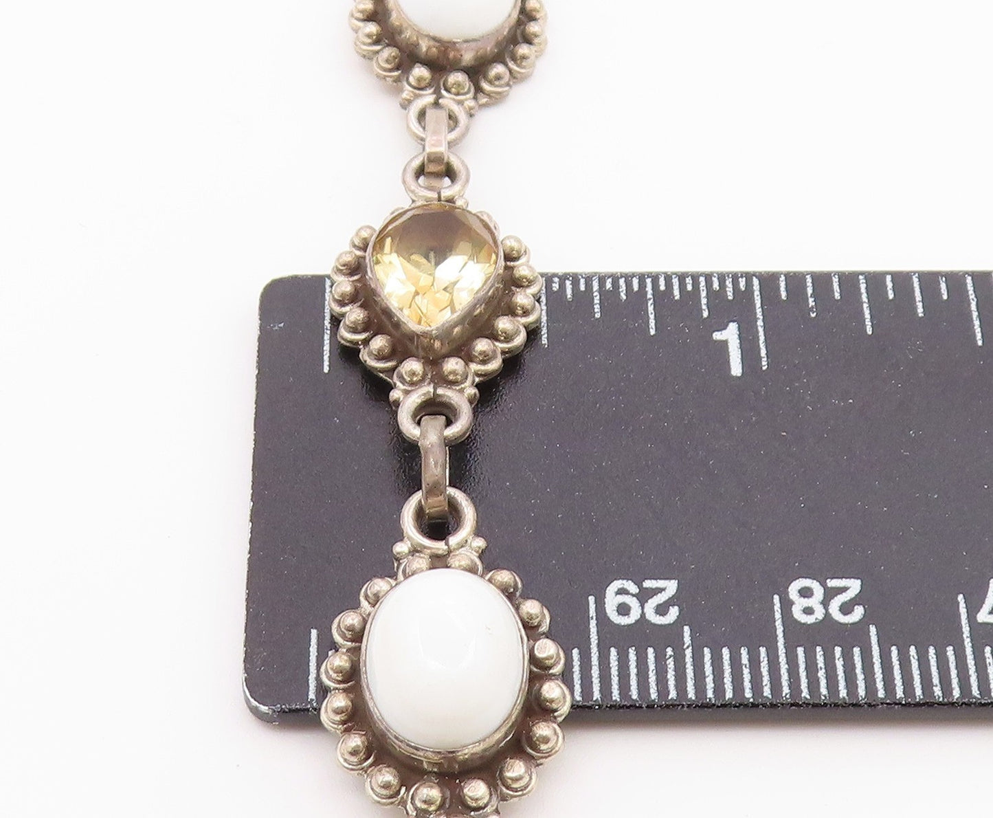 925 Sterling Silver  Vintage Citrine & White Agate Chain Bracelet  BT3606