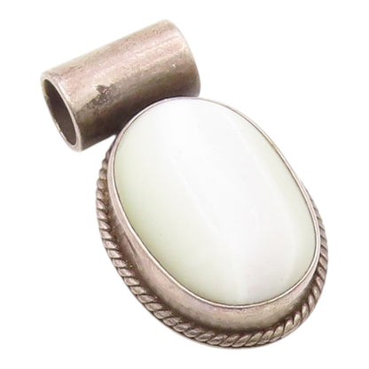 MEXICO 925 Sterling Silver  Vintage Mother Of Pearl Twist Pendant  PT12227