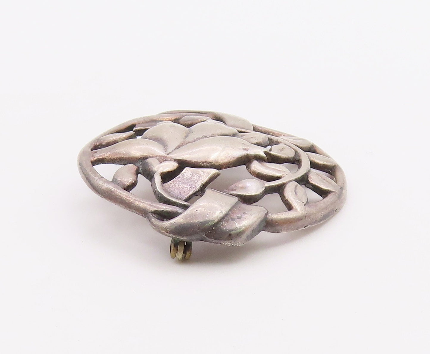 925 Sterling Silver  Vintage Antique Dark Tone Floral Vine Brooch Pin  BP6688