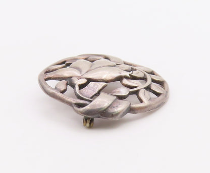 925 Sterling Silver  Vintage Antique Dark Tone Floral Vine Brooch Pin  BP6688