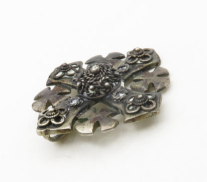 ISRAEL 925 Sterling Silver  Vintage Oxidized Floral Cross Pendant  PT13304