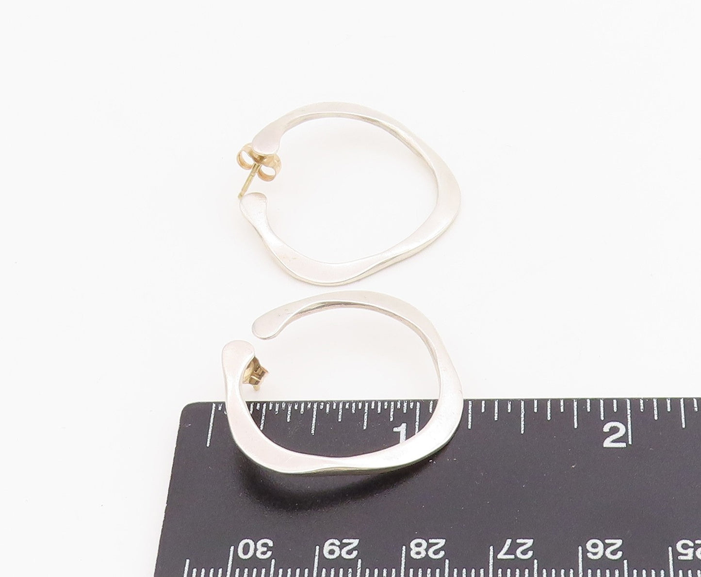 14k Gold & 925 Sterling Silver Vintage Earrings Minimalist Wavy Design  EG13941