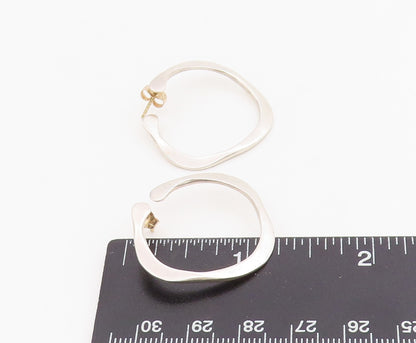14k Gold & 925 Sterling Silver Vintage Earrings Minimalist Wavy Design  EG13941