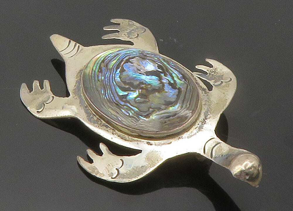 MEXICO 925 Sterling Silver  Vintage Abalone Shell Sea Turtle Brooch Pin BP5983