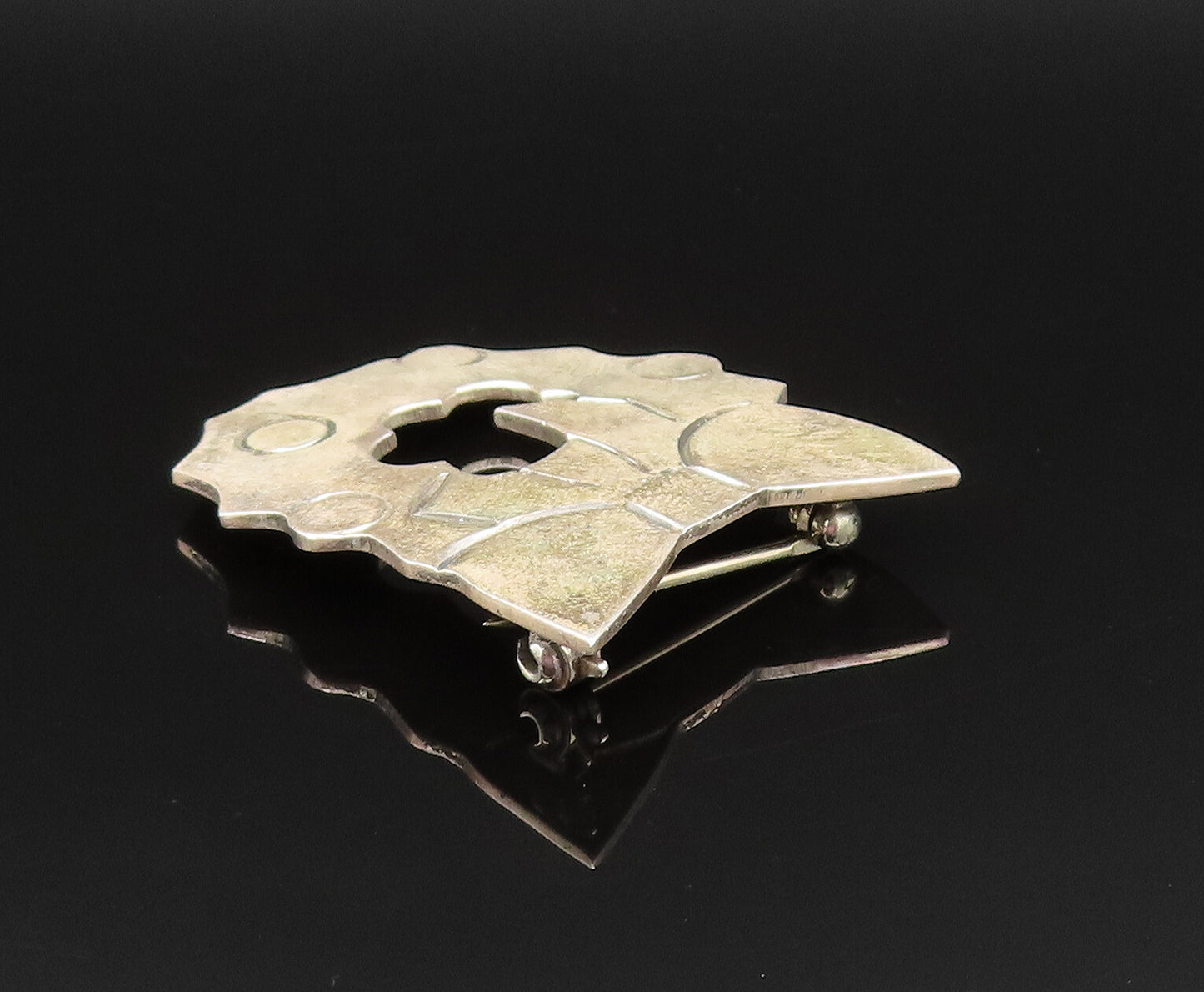 MEXICO 925 Sterling Silver Vintage Etched Bow Tie On Wreath Brooch Pin BP9674