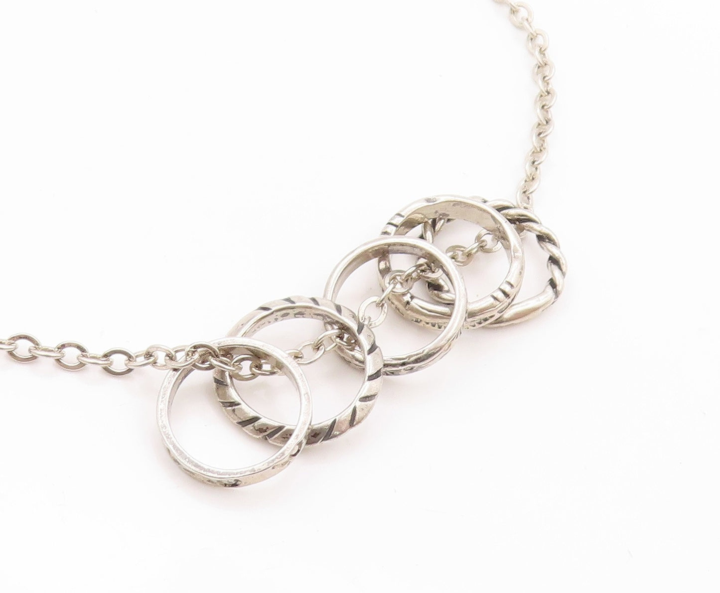 925 Sterling Silver Vintage Necklace CAROLYN POLLACK Carved Ring Chain  NE4556
