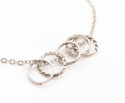 925 Sterling Silver Vintage Necklace CAROLYN POLLACK Carved Ring Chain  NE4556