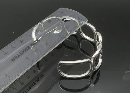 925 Sterling Silver  Vintage Shiny Rounded Square Open Cuff Bracelet  BT8670