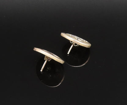 NAVAJO 925 Sterling Silver Vintage Carved Abstract Oval Stud Earrings EG12151