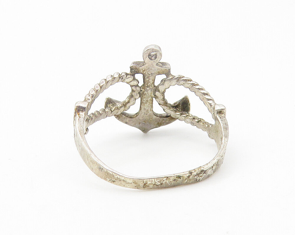 SC 925 Sterling Silver  Vintage Ship Anchor Twist Band Ring Sz 6  RG11240