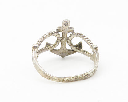 SC 925 Sterling Silver  Vintage Ship Anchor Twist Band Ring Sz 6  RG11240