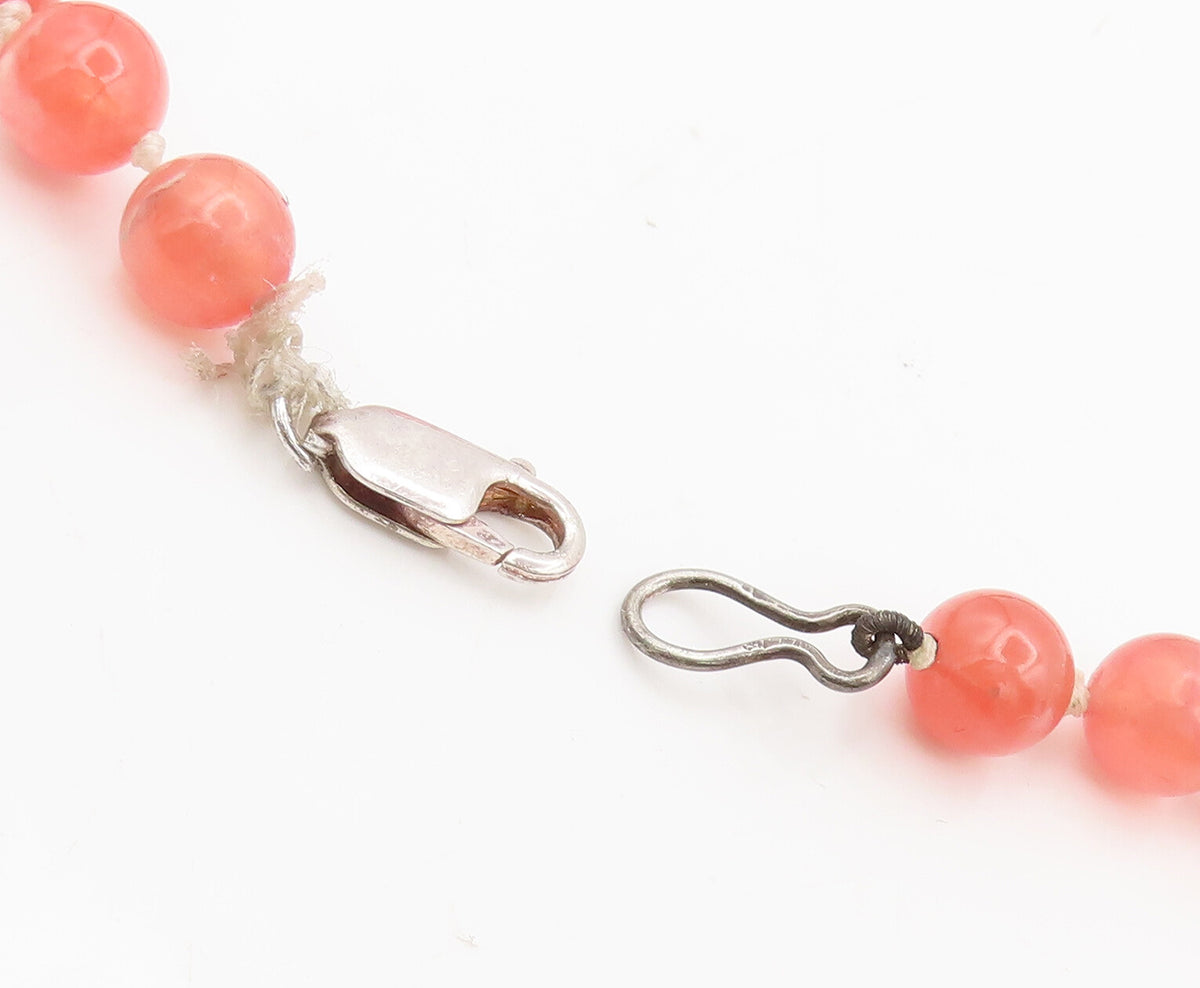 925 Silver Vintage Designer Rhodochrosite Heart Beaded Heavy Necklace NE4142