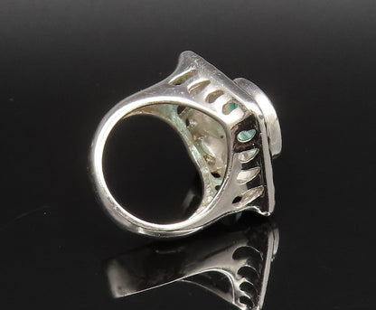 925 Sterling Silver  Vintage Hammered Frame Blue Topaz Ring Sz 6  RG25747