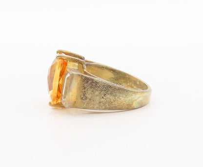925 Sterling Silver Vintage Ring Gold Plated Rectangle Citrine CZ  Sz 7  RG29475