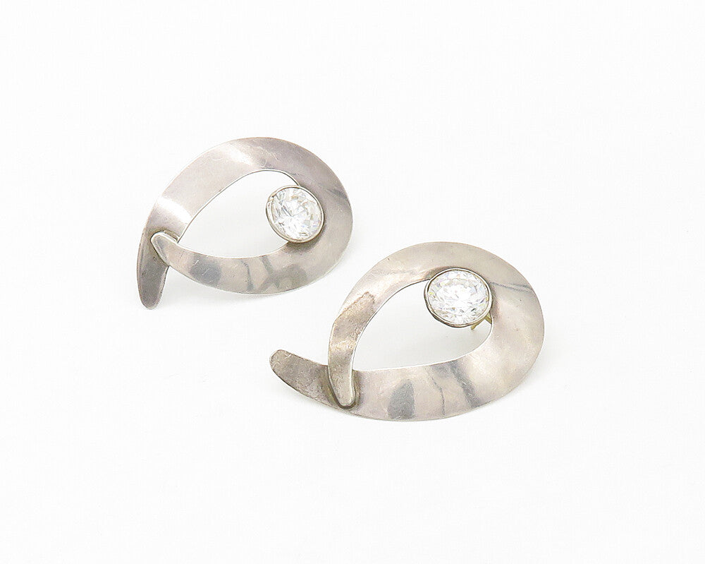 925 Sterling Silver  Vintage Cubic Zirconia Modernist Drop Earrings  EG8886
