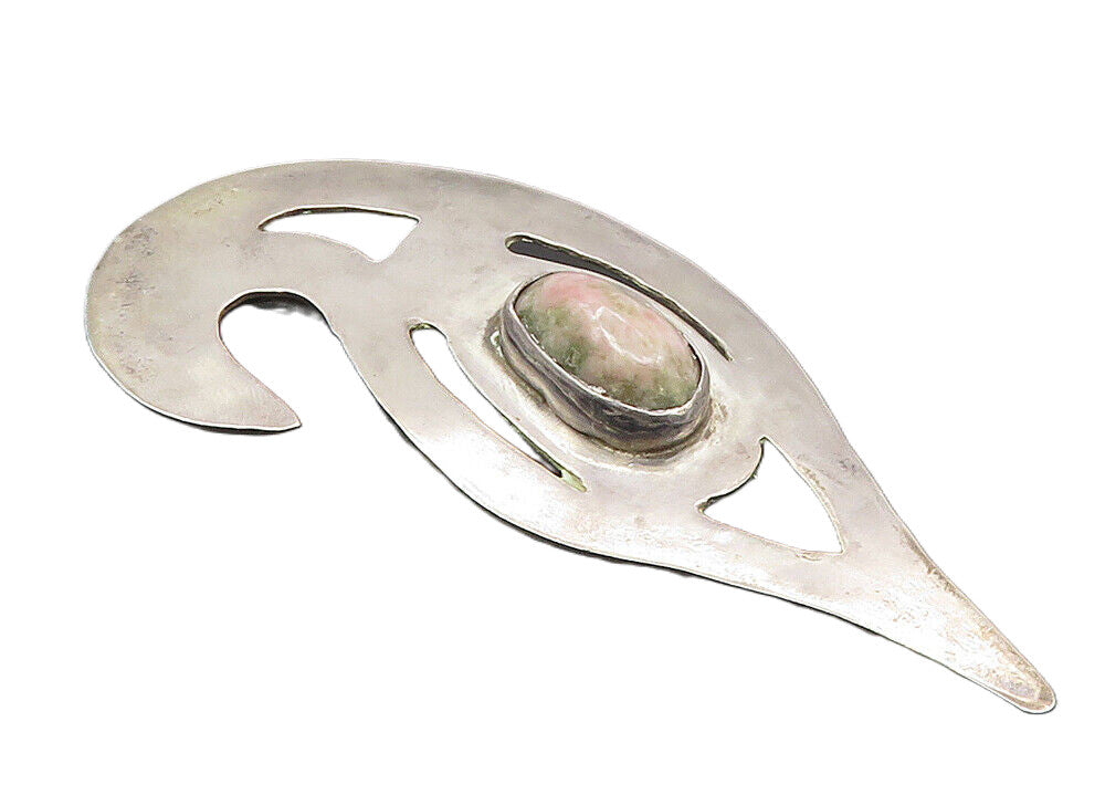 925 Sterling Silver  Vintage Cabochon Cut Unakite Cutout Brooch Pin  BP3543