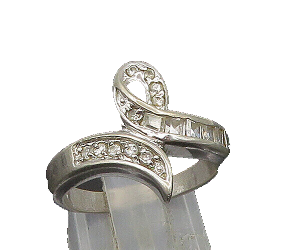 925 Sterling Silver  Vintage Shiny Topaz Ribbon Motif Band Ring Sz 7  RG23629