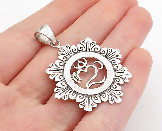 925 Sterling Silver  Shiny Petite Etched Om Spiritual Symbol Pendant  PT5847