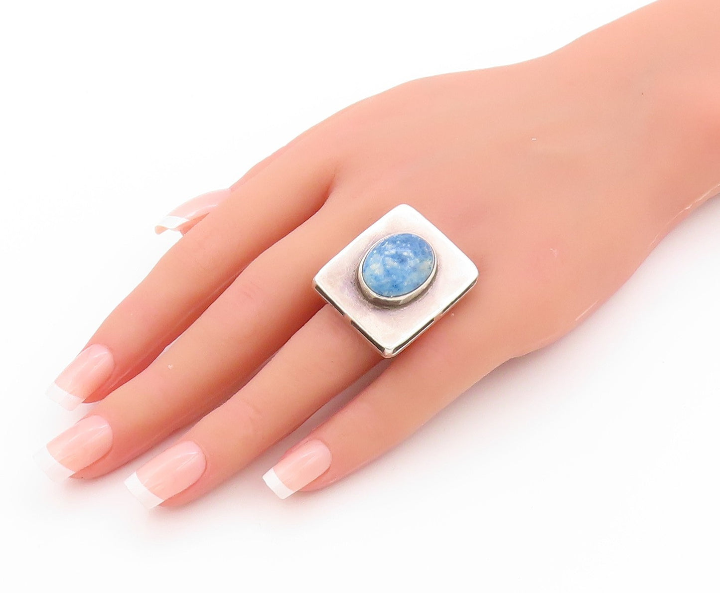 925 Sterling Silver Vintage Ring Minimalist Oval Cabochon Sodalite Sz 8  RG32594