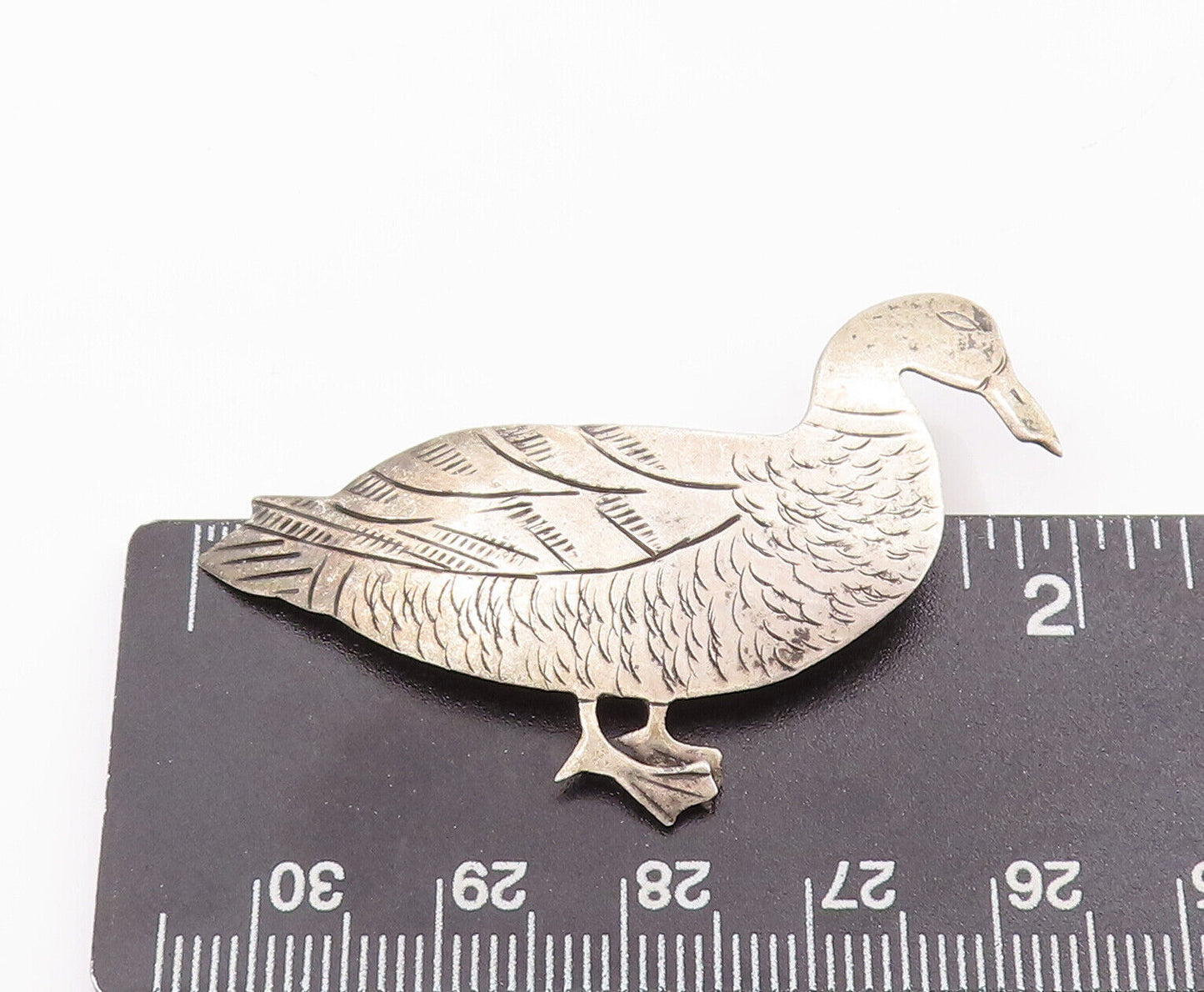 925 Sterling Silver Vintage Brooch Pin Minimalist Carved Walking Duck  BP10943